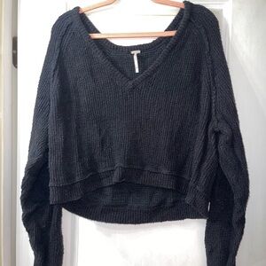 Free People Black V-Neck Cropped Sweater